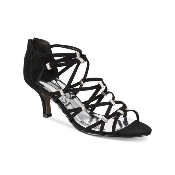 EASY STREET Shoes - EASY STREET Womens Black Caged Detail Nightingale Kitten Heel Sandals 5.5